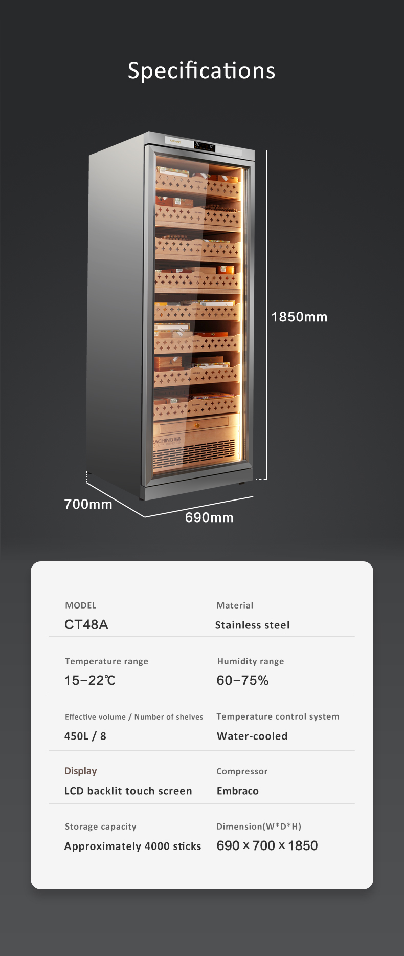 Raching Stainless Steel Series CT48A Humidor