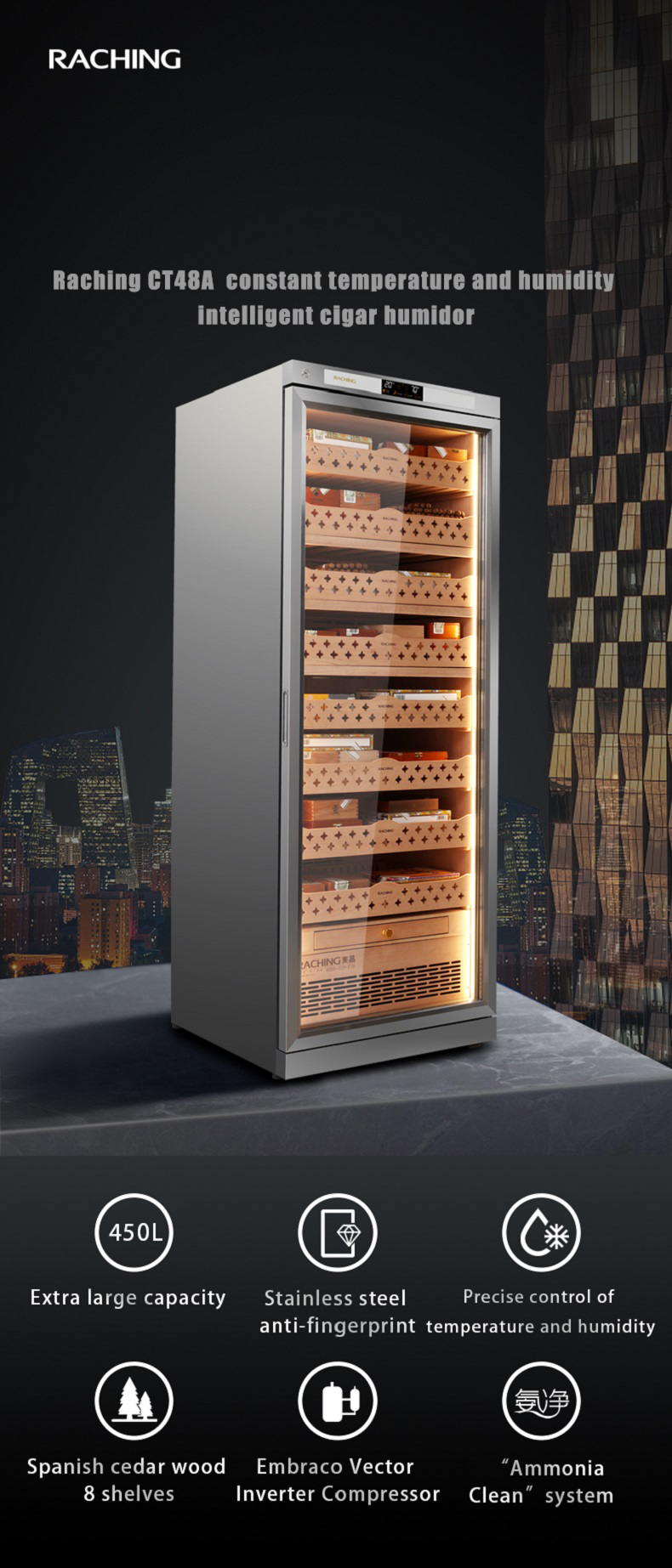 Raching Stainless Steel Series CT48A Humidor
