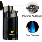 Black Cohiba Four-Flame Jet Lighter, Retractable Cigar Punch & Metal Cigar Cutter Set