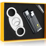 Black Cohiba Four-Flame Jet Lighter, Retractable Cigar Punch & Metal Cigar Cutter Set